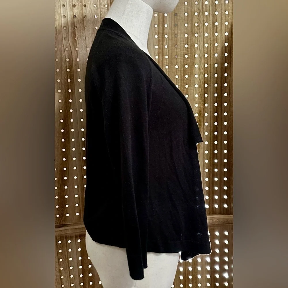 Worthington Black Waterfall Open Cardigan Lightweight Asymmetric 3/4 Sleeve